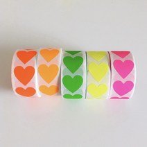 [당일발송]뎀뎀 하트스티커 꾸미기 다꾸스티커 15종 1롤(500p), 1롤, 네온코랄(Neon Coral)