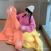 여자 양털 후리스 후드 맨투맨 캔디컬러 오버핏 양털 점퍼 루즈핏 뽀글이 긴팔 티셔츠 가을 겨울