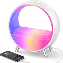 인공지능 AI 스피커다채로운 분위기 조명 LED 시뮬레이션 일몰 웨이크 업 라이트 스마트 알람 시계 데스크, 5W wireless charging_AU