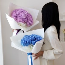 프리저브드 수국 꽃다발 생일꽃다발 기념일 축하 배달 꽃 주문, 블루, L size, 쇼핑백추가