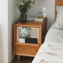 라탄 사이드 테이블 틈새 협탁 일본식 침대 탁자 콘솔, M