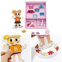 여아선물 옷갈아입히기 자석부착 우드 토이 퍼즐 인형놀이 유치원, 1개