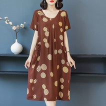 휴양지원피스 엄마돌원피스 돌맘드레스 여성용 꽃무늬 드레스 넉넉한 라운드넥 캐주얼 반팔 여름 빈티지 20