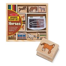 Melissa & Doug 나무 스탬프 액티비티 세트: 마구간 - 10개 색연필 5개 2색 패드., Horse Stable
