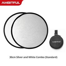 라앤모 카메라반사판 AMBITFUL 2 인 1 골드 실버 화이트 30cm 라운드 반사판 야외 및 실내 촬영, White and Silver 2, White and Silver