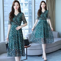 SURBORT 중년 엄마 여름 쉬폰 스커트 서양식 반팔 40대 50 중장년 여성복 여름 원피스