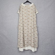 (마지막수량세일) 반팔 여름 풀오버 메쉬 카라 옆트임 잔꽃 레이어드 원피스
