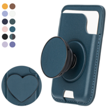 ISEE아이시 2배 자력 그립톡 맥세이프 가죽카드 지갑 교통카드, 포레스트그린(원형+하트), 1세트