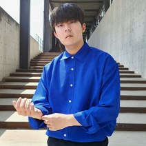 남자 오버핏셔츠 린넨 얇은 여름 파란색 코발트블루 구김없는 링클프리 셔츠