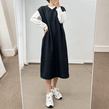 보들 후리스 브이넥 베스트 조끼 레이어드 트임 롱 원피스 3color