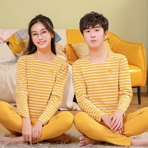 핫팩 청소년 노라인 내복세트 스스로발열 가을옷 가을바지 남아 중학생 여성겨울, C05-노란색 스트라이프