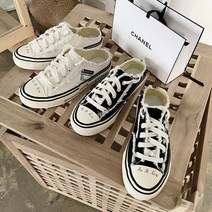 [비비애르] 빈티지 레터링 구제 캔버스 스니커즈 뮬 블로퍼 슬리퍼 3cm 데일리 편한 낮은신발 단화