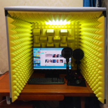 조용한 방음부스 조립식 실내 피아노 방송용 소음차단 노래방 가정용 녹음실 미니 합주실 드럼연습 아파트, 겉그레이+속옐로우+LED램프+확산판