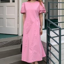 [모니카제이]퍼프소매 허리셔링롱원피스