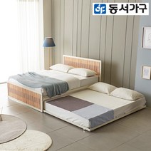 동서가구 탈린 편백나무 프레임 2단 슬라이딩 침대 Q+Q (매트제외) DF641331, 아이보리내츄럴