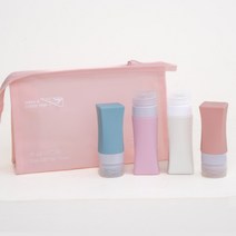 실리콘공병 여행용공병 4P 방수가방 세트, 자몽핑크, 1세트