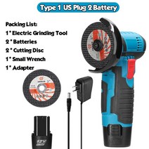 각도절단기 슬라이딩 스탠드 충전식 리튬 배터리가있는 12v 500w 미니 브러시리스 앵글 그라인더 무선 연마기 다이아몬드 절삭 전동 공구, 미국 2 배터리