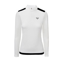 어깨 배색 여성 기능성 골프 반집업 화이트 긴팔 티셔츠 필드