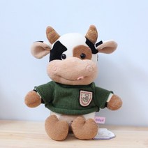 PKTOYS 귀여운 오가닉 송아지 소 애착 인형 카우 봉제 소 인형 크리스마스 선물, 다크 그린 스웨터 소, 30cm 선물 가방 문자열 램프