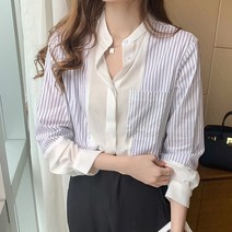 봄 루즈핏 스트라이프 슬림핏 차이나 블라우스 긴팔 코디 상의 화이트 셔츠