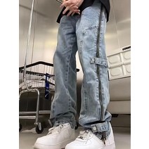 아메리칸 스트리트 데님 팬츠 중공업 디자인 투웨이스트 멀티 포켓 카고 캐주얼 와이드 팬츠