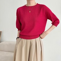 여자 썸머 쿨 린넨 고급 홀가먼트 무지 7부 라운드 니트 티셔츠 핏이 예쁜 썸머 쿨 편한 이너티