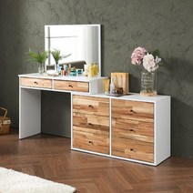 확장형 메이크업 거울 원목 서랍장 서랍화장대 1000, 화이트