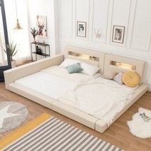 고릴라가구 허그 LED 패밀리침대 [한쪽가드형SS+SS]_매트별도, 딥네이비