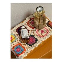 허니상점 핸드메이드 컬러 뜨개 모티브 테이블 매트 손뜨개 러너 덮개 깔개 /20x40