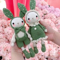 DIY 손뜨개질 코바늘 인형 뜨기 토끼 수제 핸드메이드 선물 임산부 태교 핸드 니팅, 커플그린개