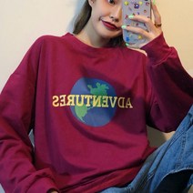 가바바 여성 맨투맨 지구 그림 포이트 데일리 긴팔 티셔츠 G39373