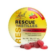 Bach RESCUE PASTILLES 크랜베리 맛 천연 스트레스 완화 캔디 동종 요법 꽃 치료 채식주의자 글루텐 및 무설탕 35개입, Cranberry