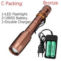 자전거 오토바이 충전식 후미등 라이트 전조등 led 깜박이 후레쉬 용품 Zoomable xm-t6 l2 led 경찰 줌 led 손전등 토치 자전거 라이트 램프 등불 토치 사용, C 패킹 - 브라운
