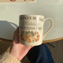 프렌치 감성 앤티크 로즈 머그컵 빈티지 홈카페 장미 물컵 커피잔 레트로 프린팅 레터링 컵