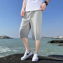 [한손에요]플러스 사이즈 8XL 6XL 빅 사이즈 의류 얇은 나일론 3/4 길이 바지 남성 버뮤다 보드 빠른 건조 비치 블랙 남성 긴 반바지, L(55-62.5)kg, 회색