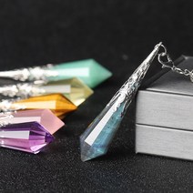 수맥 찾기 탐지기 다우징 찾는법 팬듈럼 펜던트 파워스톤 천연 크리스탈 원석 펜듈럼, 핑크 크리스탈 실버 볼 체인