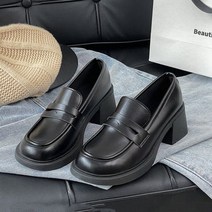 양가죽펌프스 정장 캐주얼 여자 메리 제인 로퍼 하이힐 신발 여성용 빈티지 블록 힐 플랫폼 펌프스 슬립온 봄 가을 옥스포드