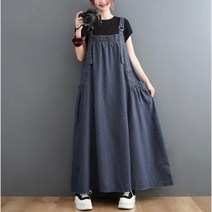 큰언니 여성빅사이즈 멜빵 민소매원피스 청 롱원피스 BS05988#