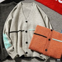 가바바 남성 빅사이즈 가디건 귀여운 팔꿈치 프린팅 니트 가디건 G44750