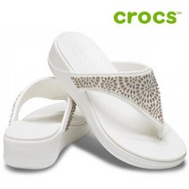 크록스 웨지 샌들 42- 206343-174 Womens Crocs Monterey Diamante Wedge Flip OysterChampagne