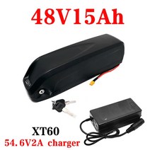 전기자전거 배터리 대용량 48V 15Ah 18650 리튬 팩 Hailong ebike 500-1000W 전기 자전거 54.6v 변환 키트 Bafang 2A 충전기, [01] 48V 15Ah-XT60