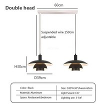 라탄 가구 테이블 의자 덴마크 디자인 펜던트 플라잉 다채로운 LED 걸이식 PH3 침실 다, 53.White 39cm 2Heads - Cold Wh