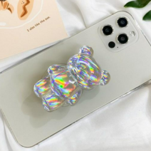 오로라 밀착력 강한 홀로그램 곰돌이 그립톡, 무지개