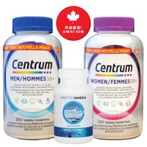CENTRUM 센트룸 50+실버맨&실버우먼 250정 멀티 종합비타민-2병(오메가3 60정 무료증정! 캐나다 내수용), 870g, 2병