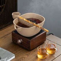 세라믹 도자기 보이차 녹차 홍차 티 차 메이커 포트, 호박 냄비 + 대형 월넛 스토브 (국자포함)