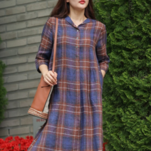 플랩 플랩 88까지 고급 린넨 체크 원피스