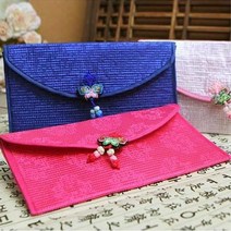 한복 비단나비 전통 지갑 용돈 돈봉투/ 한국 세배돈 카드지갑 장지갑, 화면배색-네이비