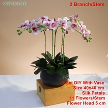 화병 도자기 유리 돌 흰색 나방 난초 DIY 꽃꽂이 (5PCS 4PCS 이끼 잎 + 냄비) 나비 꽃 장식 중심 인디고, 23 1 SET DIY