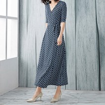 리틀깽스 다이뻐 빅사이즈 여름하객패션 레트로 기하학 물결패턴 부드러운 시원한 저지 랩원피스 비치웨어원피스