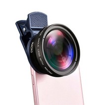 생폰 범용 클립 37mm 휴대 전화 렌즈 전문가용 0 4x 49uv 초광각 매크로 iphone xiaomi 용 두 가지 기능이 있는 전화 렌즈, 검은색